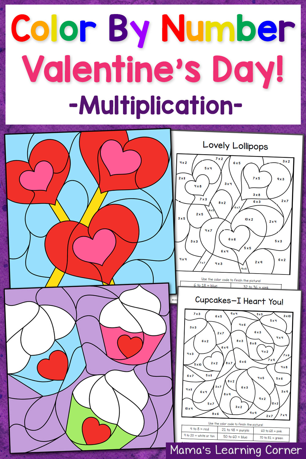 Valentine s Day Color By Number Multiplication Worksheets Mamas 