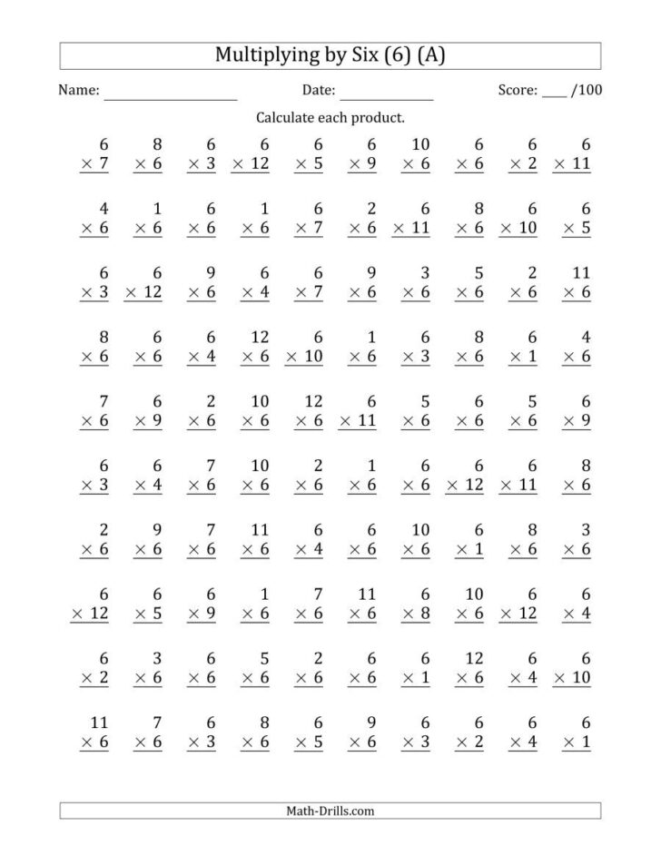 Multiplication 6 Worksheets
