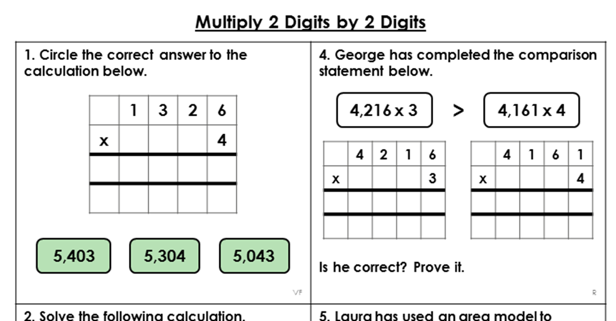 Year 5 Multiply 2 Digits By 2 Digits Lesson Classroom Secrets 