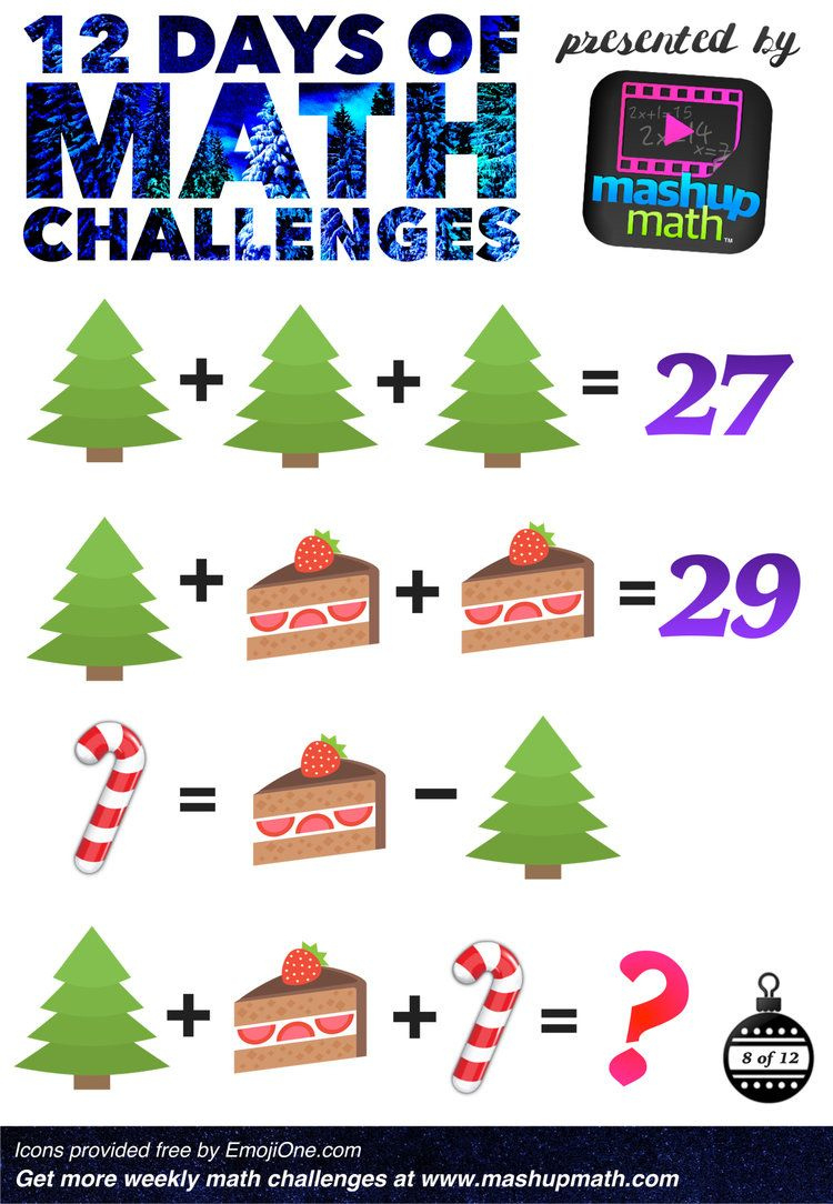 12 Days Of Holiday Math Puzzles—Printable K-8 Worksheets — Mashup Math for Christmas Math Riddle Worksheets