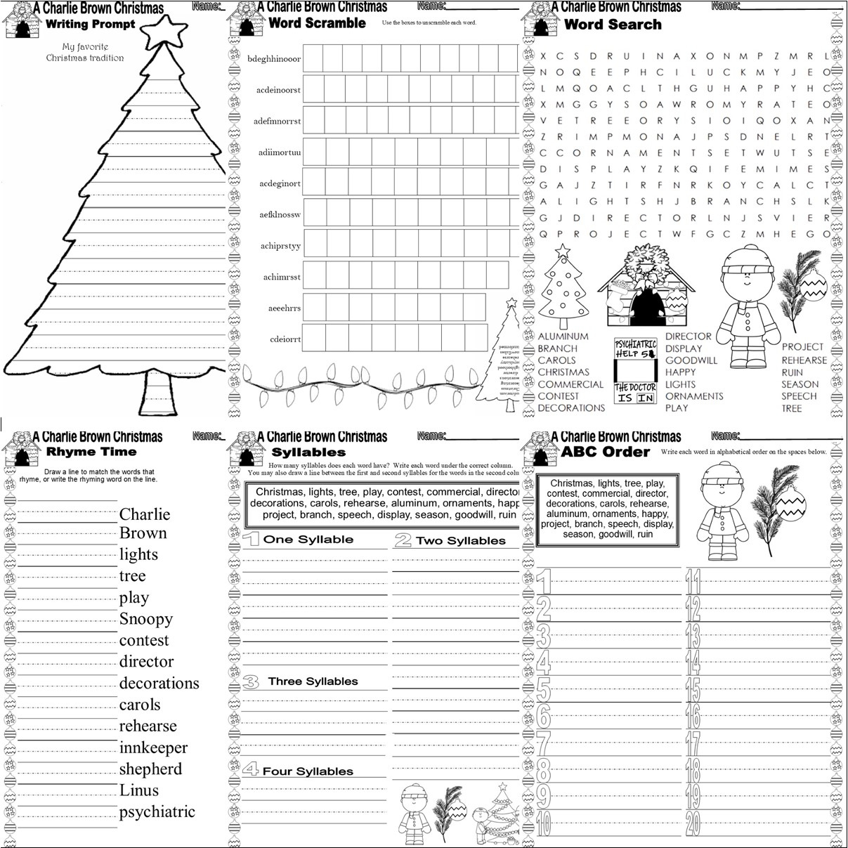 Charlie Brown Christmas Activity Worksheets Word Search Writing within Charlie Brown Christmas Math Worksheet