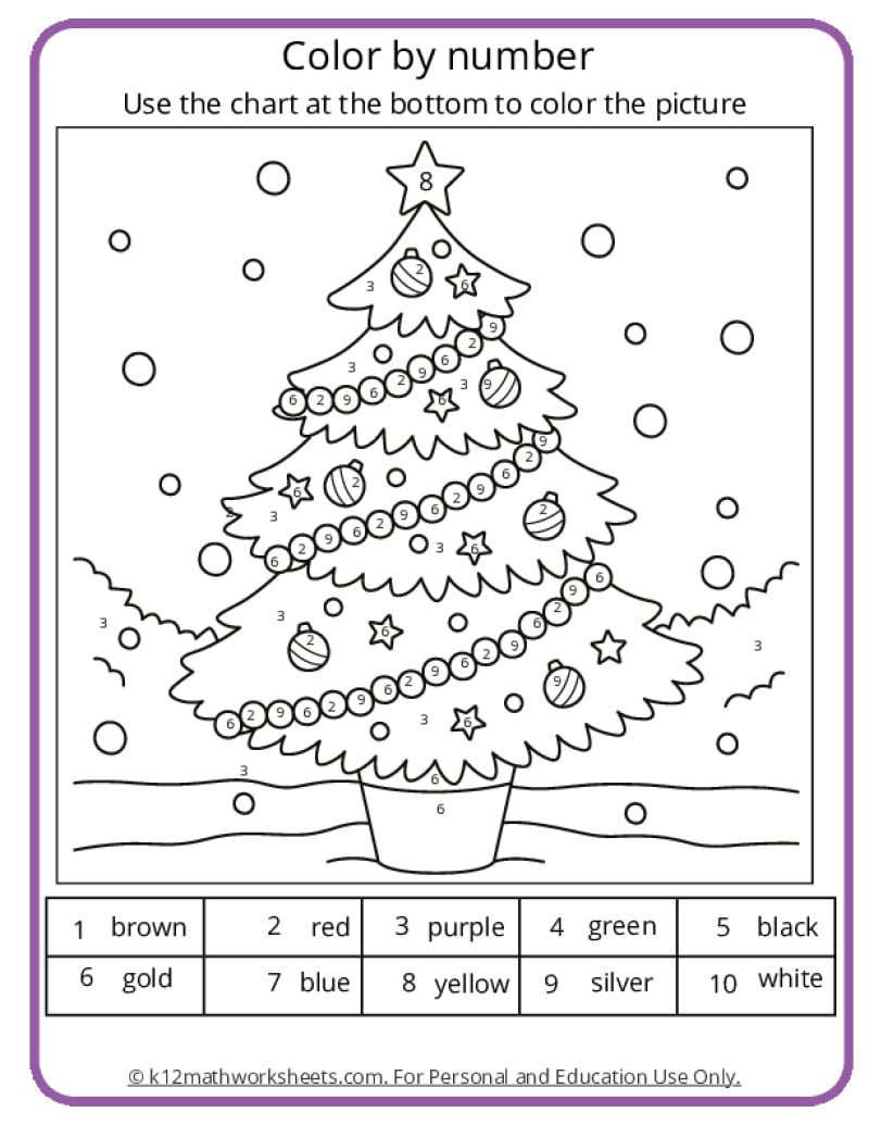 Christmas Colornumber Pages in Christmas Math Coloring Worksheets 3Rd Grade