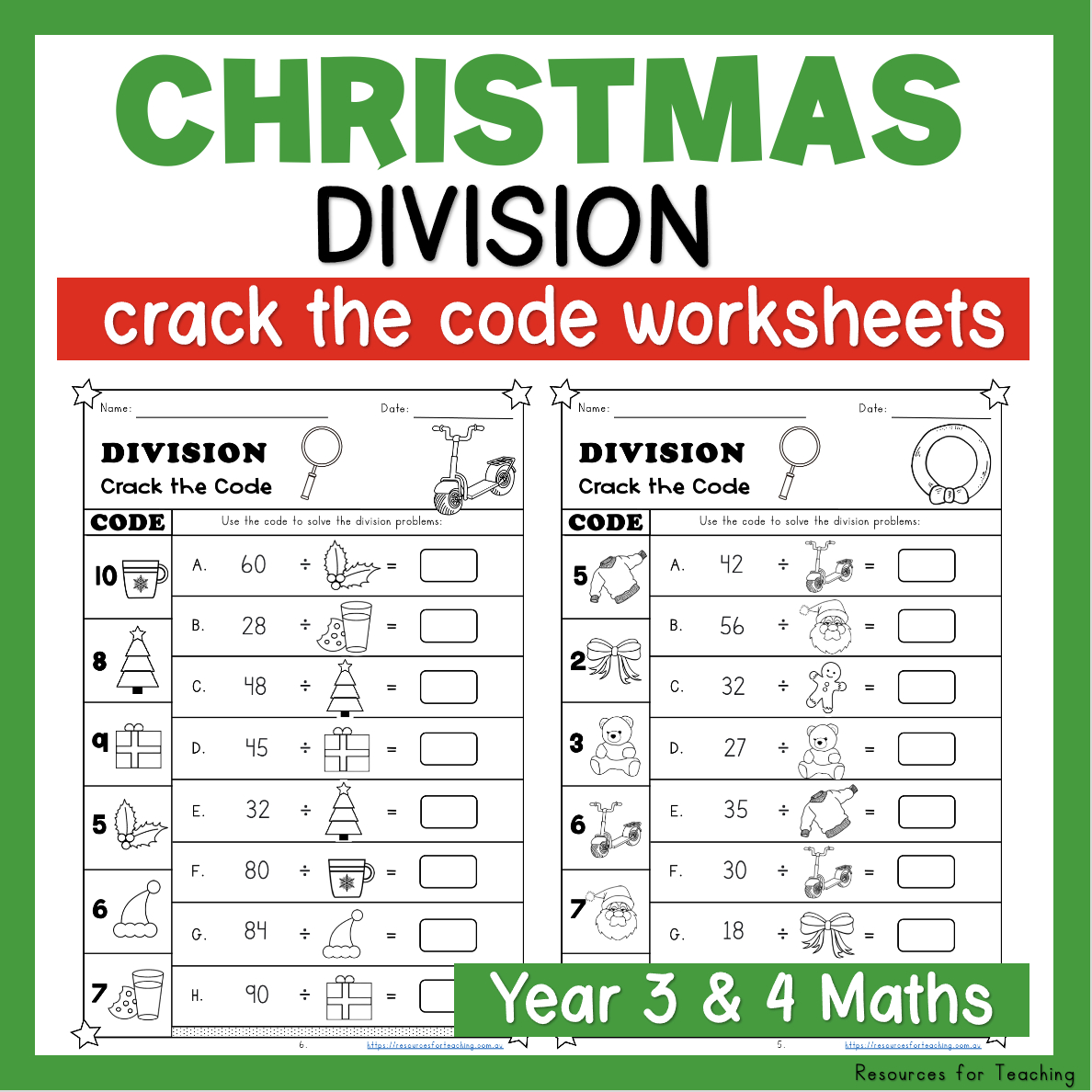 Christmas Crack The Code: Division Worksheets | Resources For regarding Christmas Math Division Worksheets