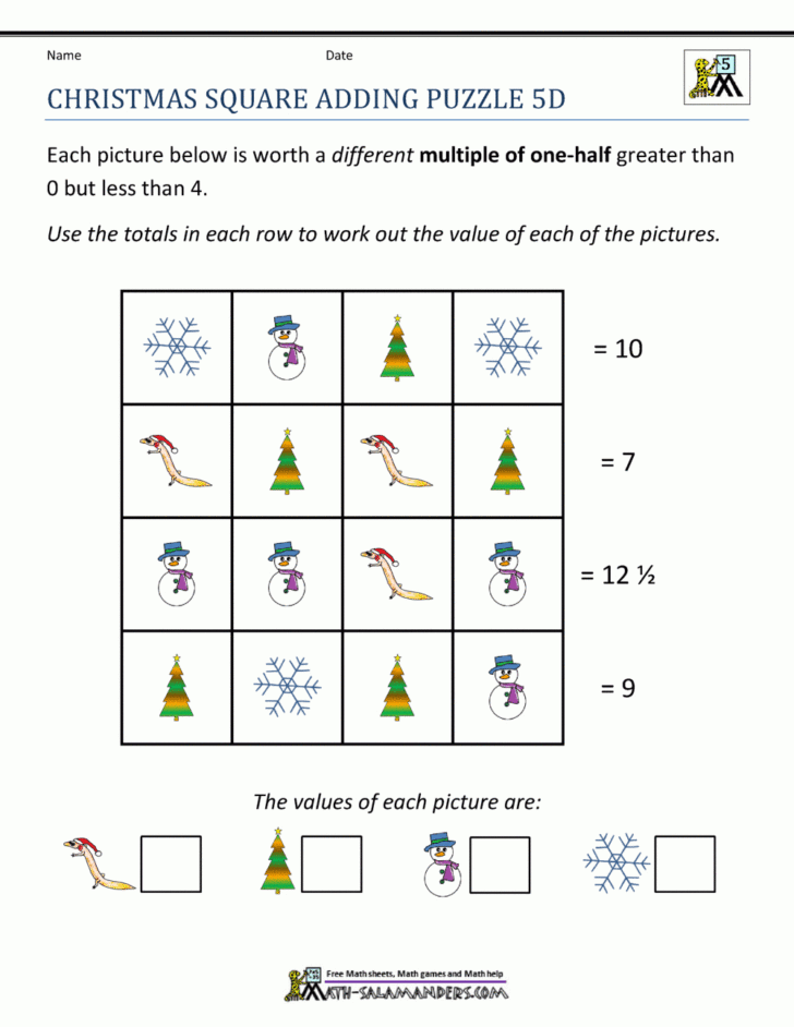 Christmas Math Mystery Worksheets