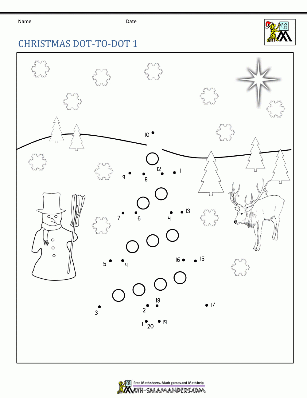 Christmas Math Activities intended for Christmas Dot To Dot Math Worksheets