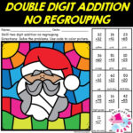 Christmas Math Coloring Pages 2 Digit Addition With Regrouping Intended For Christmas Math Worksheets Double Digit Addition