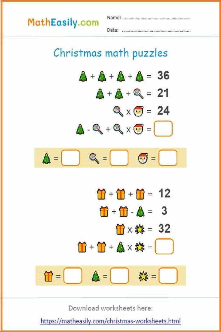 Christmas Math Puzzle Worksheets Middle School