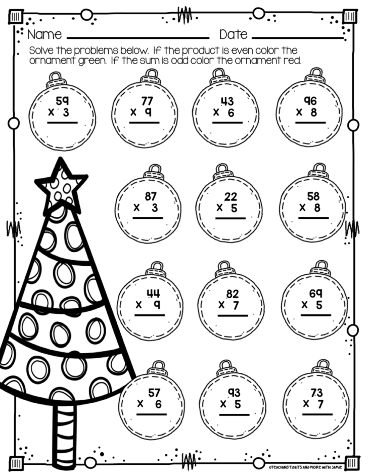 Christmas Math Worksheets Grade 3