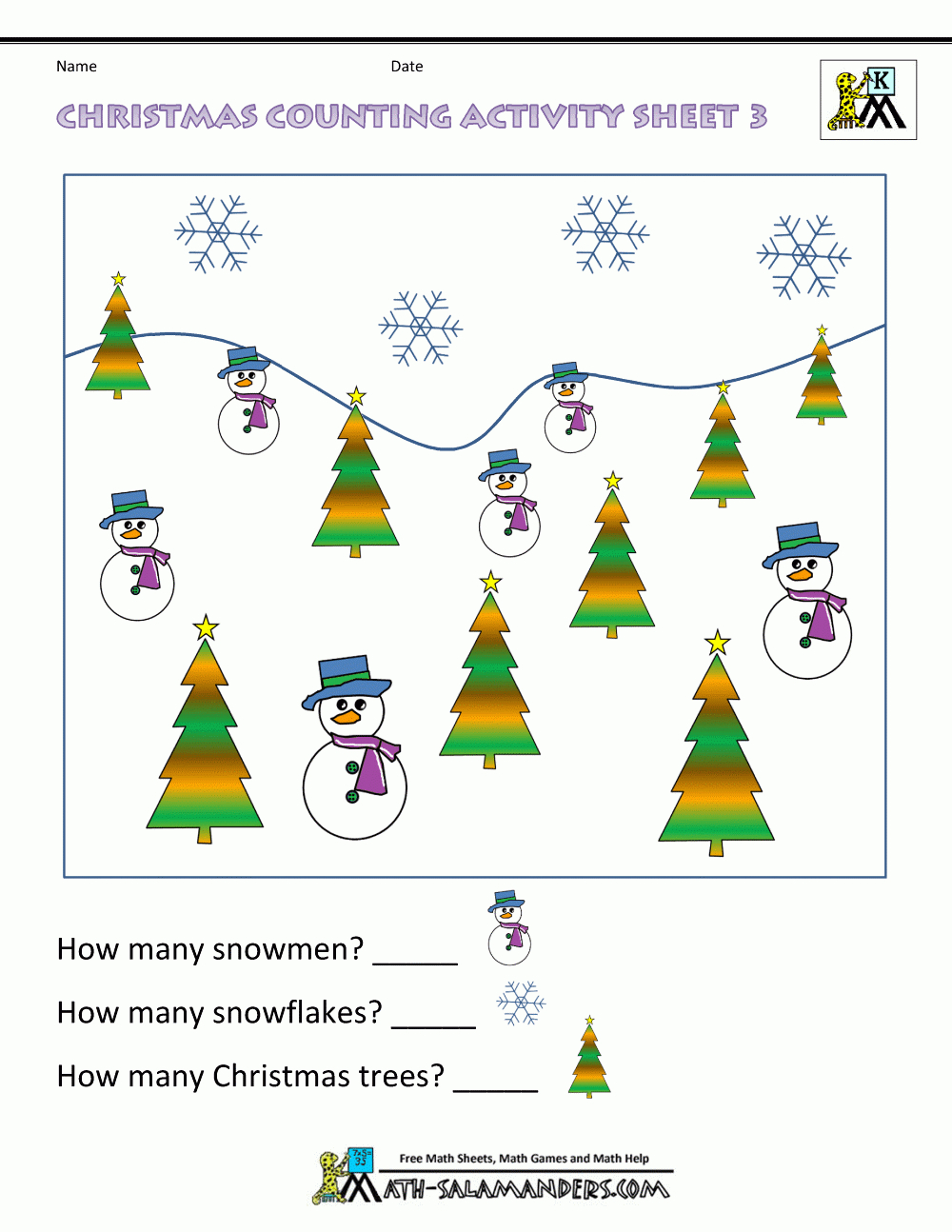 Christmas Math Worksheets For Kindergarten with Christmas Math Counting Worksheets