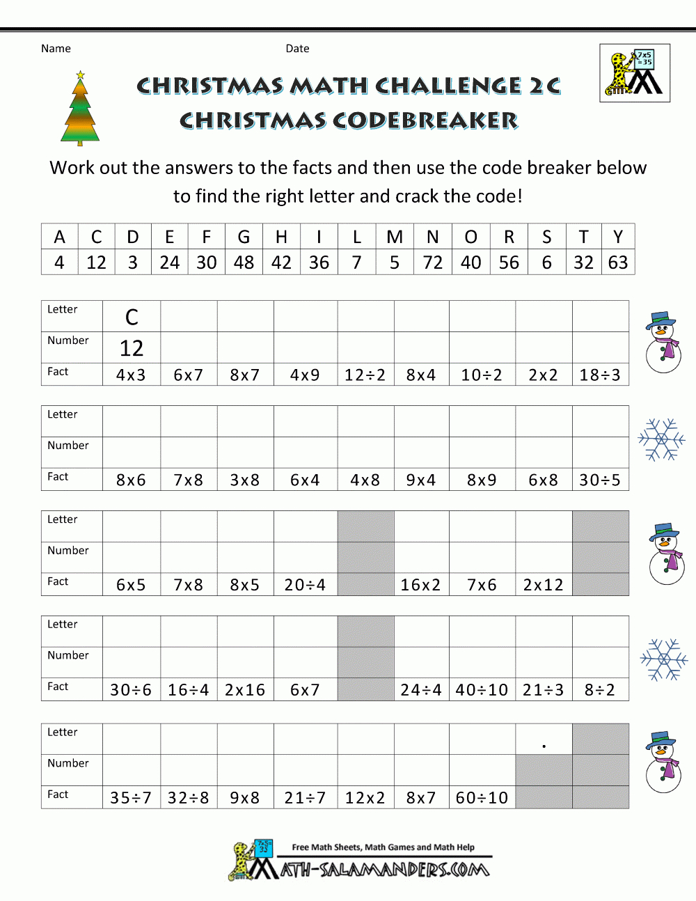 Christmas Math Worksheets (Harder) for Christmas 4th Grade Math Worksheets