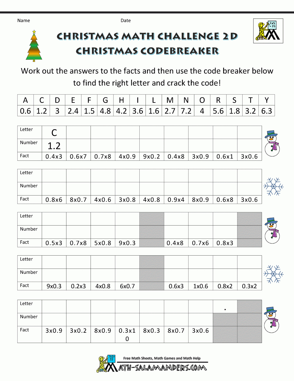 Christmas Math Worksheets (Harder) regarding 8th Grade Math Christmas Worksheets