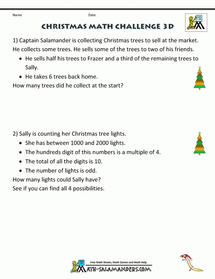 Christmas Math Word Problems Worksheets