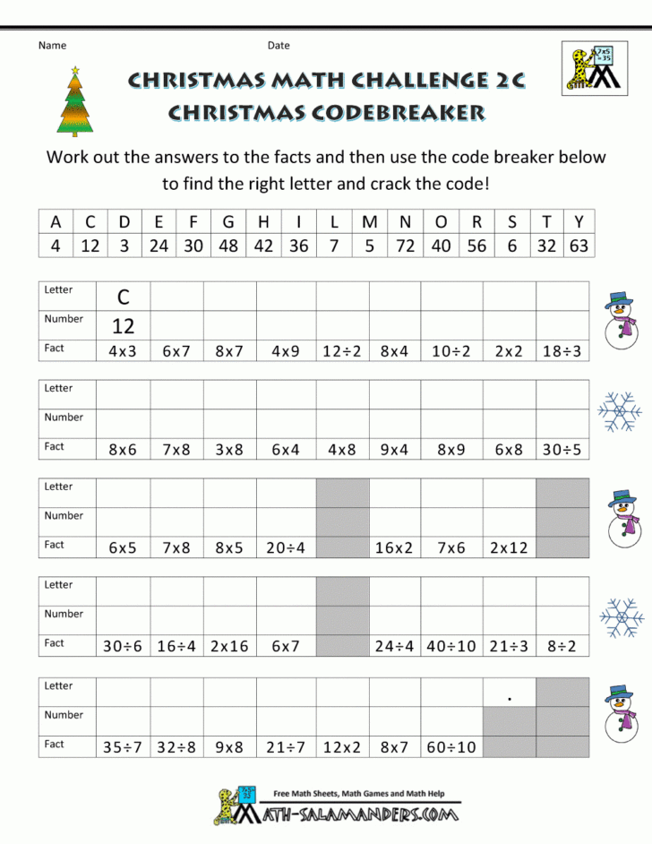 Christmas Algebra Math Worksheets