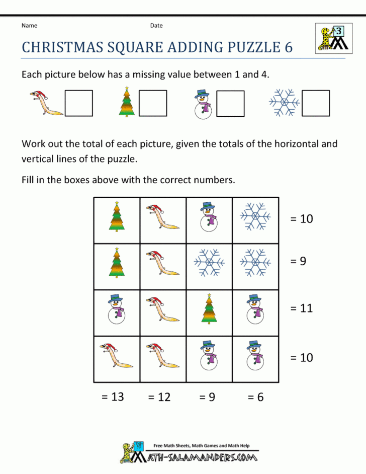 Christmas Math Worksheets Free Middle School