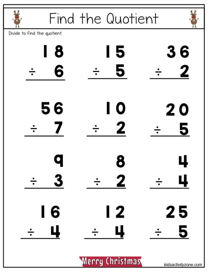 Christmas Math Division Worksheets