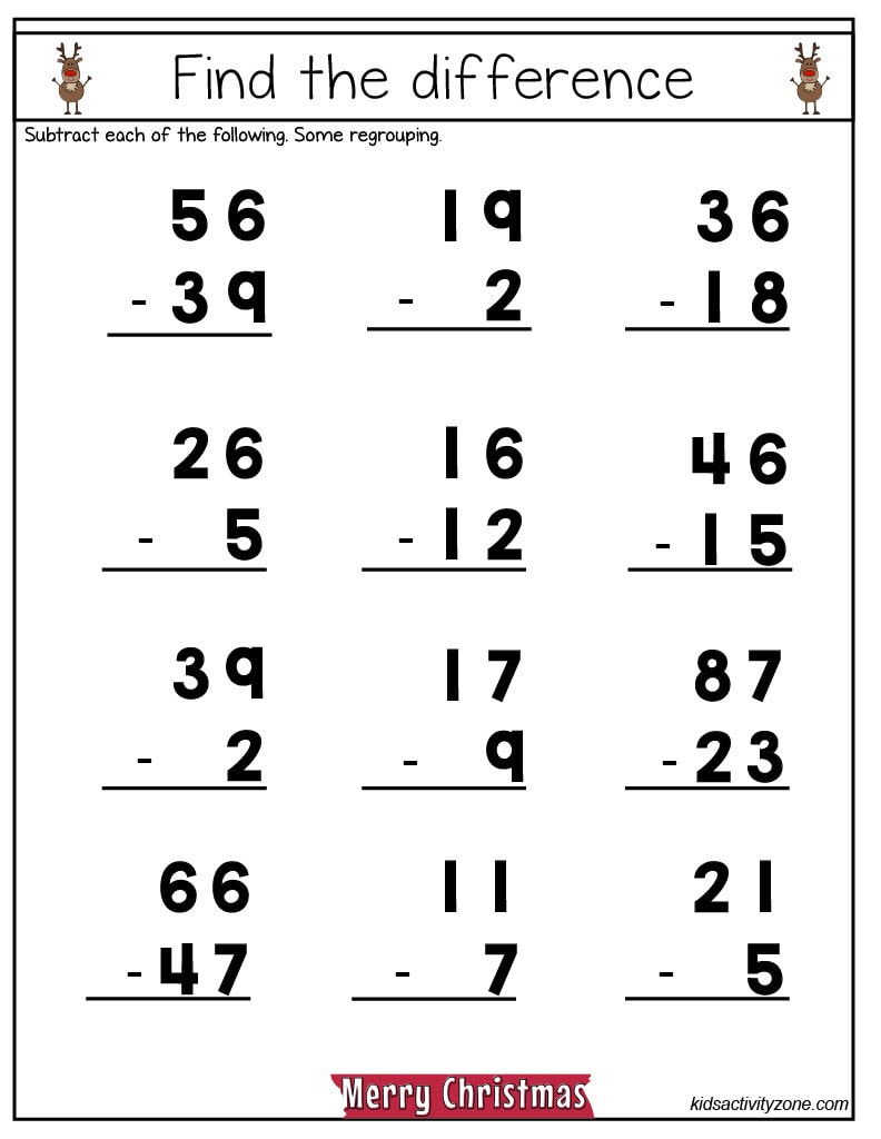 Christmas Math Worksheets - Middle Elmentary - Kids Activity Zone regarding Christmas Math Worksheets Subtraction With Regrouping