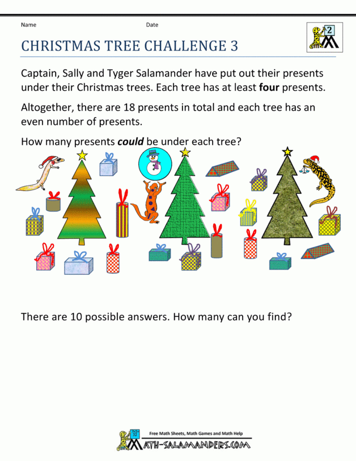 4th Grade Math Worksheets Christmas Theme