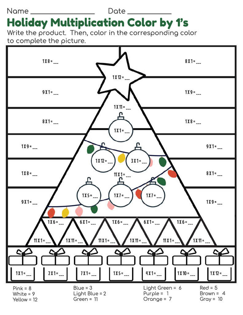 Christmas Tree Multiplication Coloring Sheets | Teachtastic regarding Christmas Math Coloring Worksheet