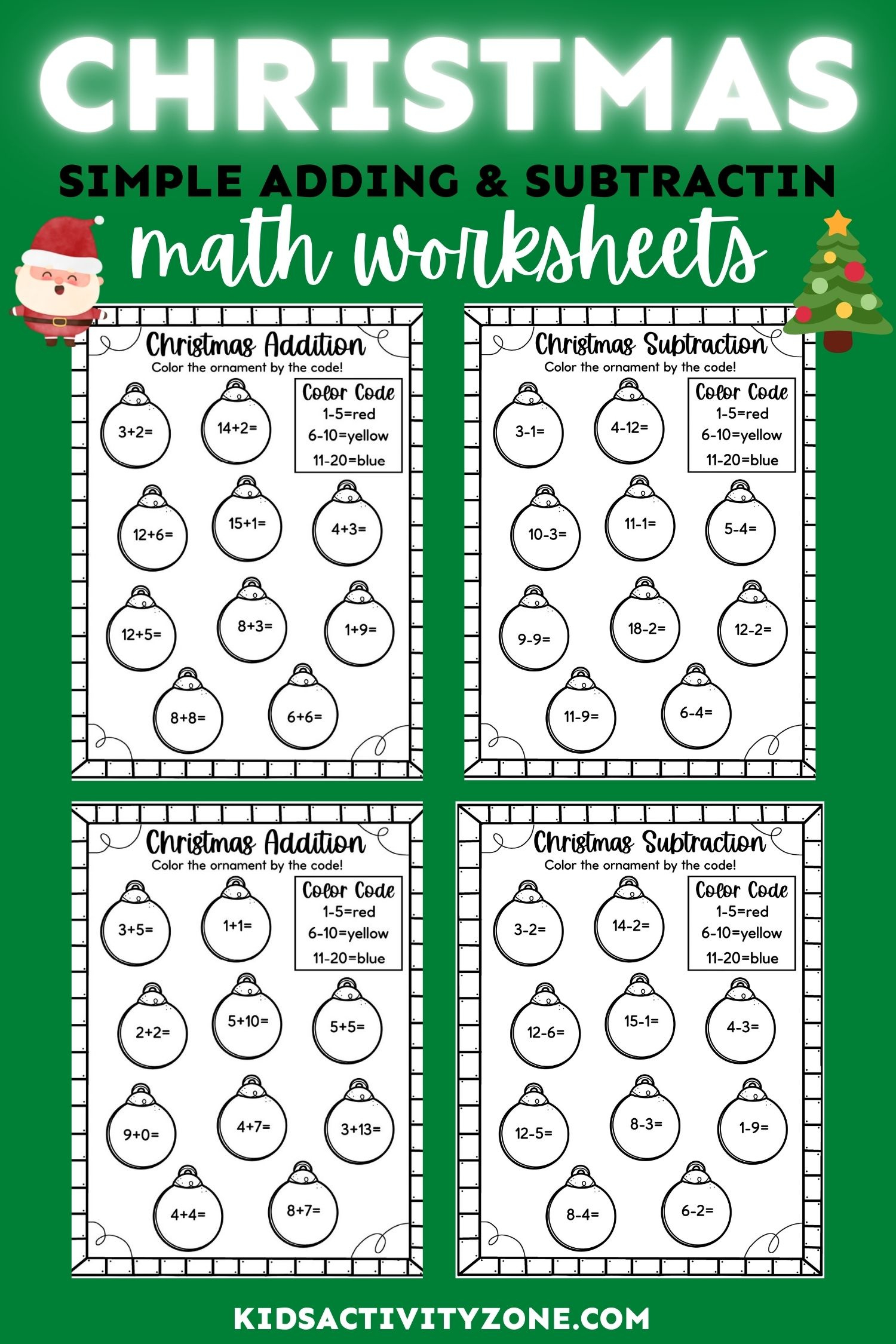 Easy Christmas Math Worksheets - Free! - Kids Activity Zone for Christmas Math Facts Worksheets