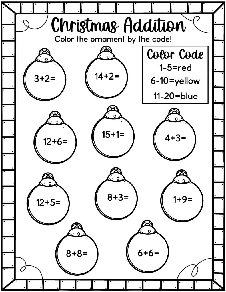 Easy Christmas Math Worksheets - Free! - Kids Activity Zone regarding Christmas 1St Grade Math Coloring Worksheets