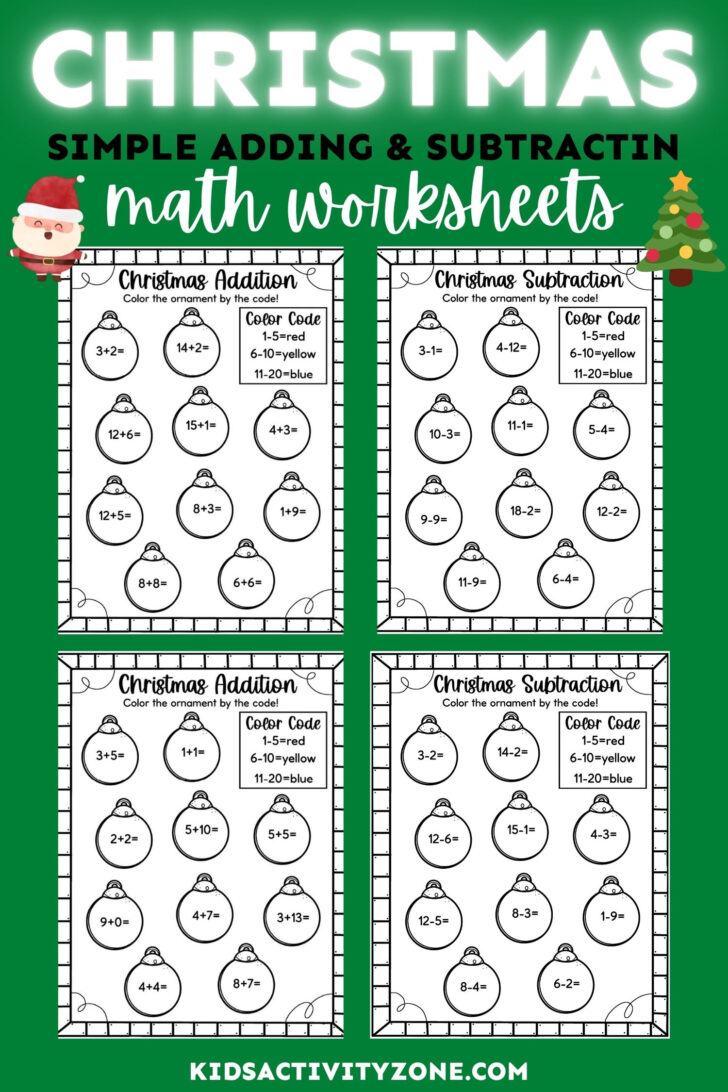 Christmas Addition Math Worksheets For First Grade