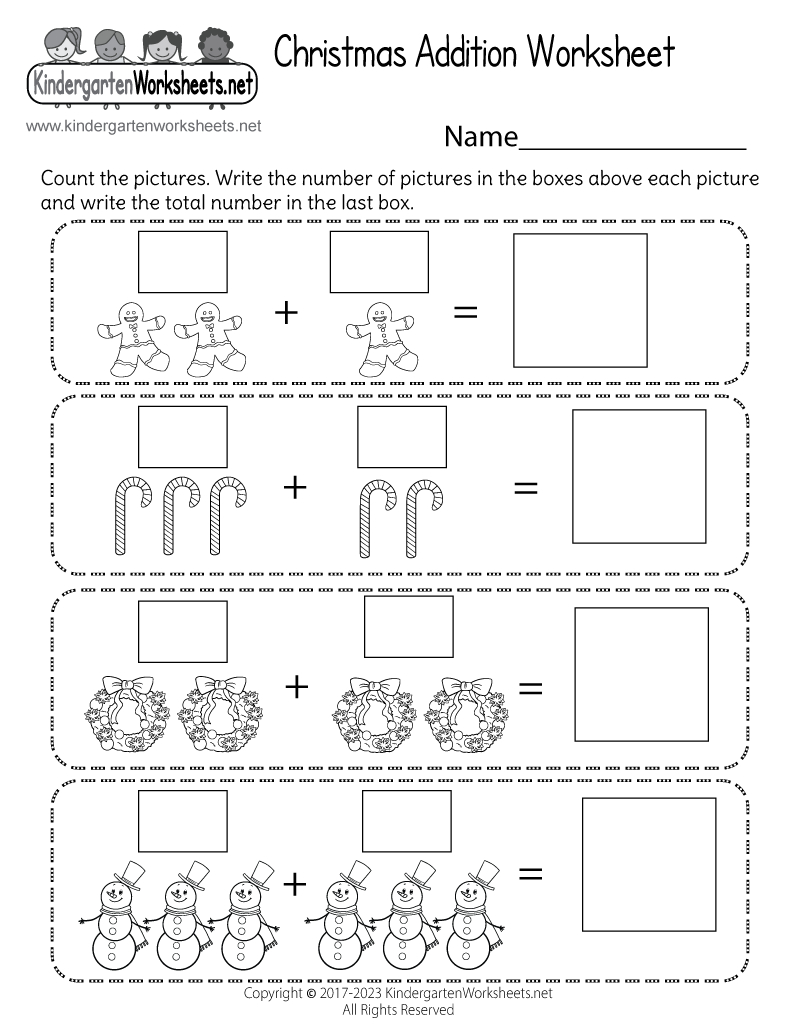 Free Printable Christmas Addition Worksheet throughout Christmas Math Addition Worksheets For Kindergarten