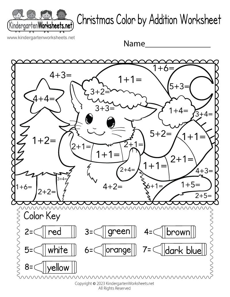 Free Printable Christmas Coloraddition Worksheet inside Christmas Math Addition Worksheets For Kindergarten