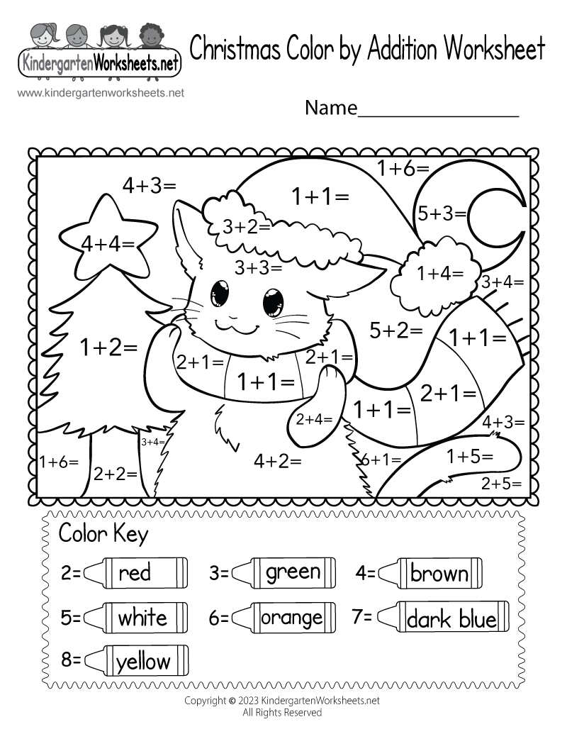 Free Printable Christmas Coloraddition Worksheet with regard to Christmas Coloring Worksheets Math