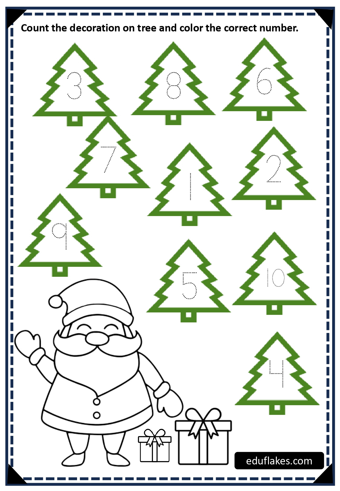 Kindergarten Christmas Free Worksheet Count And Trace Printable regarding Christmas Math Worksheet Preschool