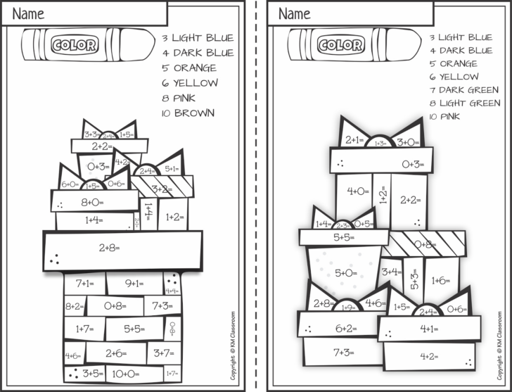 Christmas Addition Math Worksheets 2nd Grade Coloring