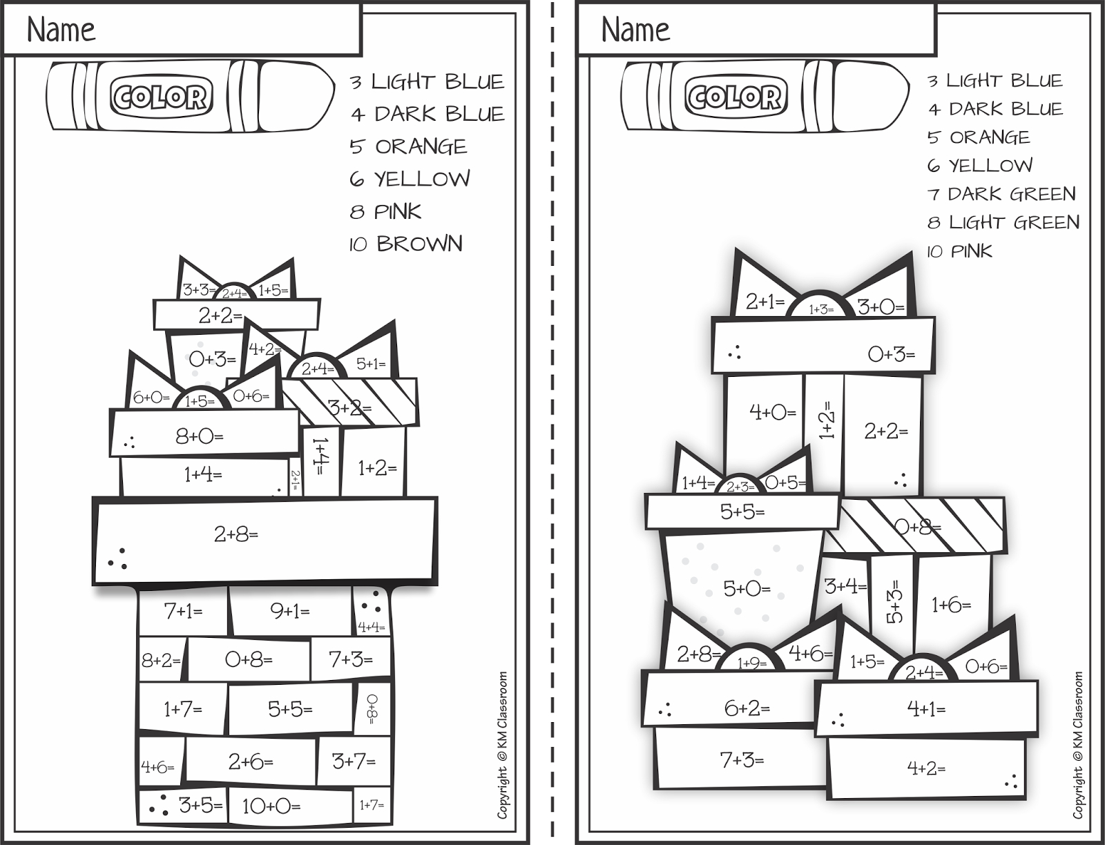 Km Classroom: Free Christmas Colornumber Addition Within 10 inside Christmas Addition Math Worksheets 2nd Grade Coloring