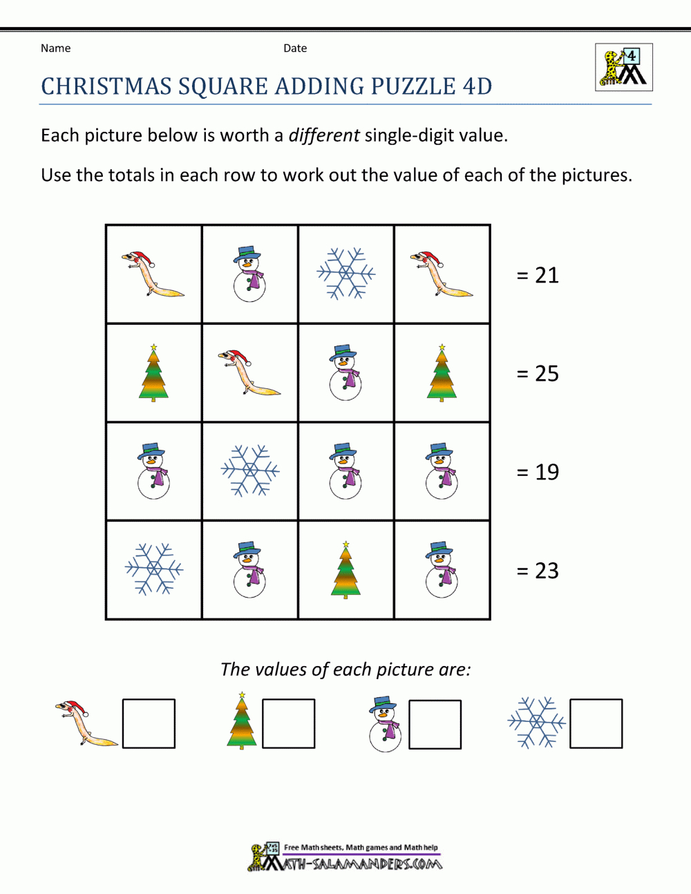 Math Christmas Activities 4Th Grade for 4th Grade Math Worksheets Christmas Theme