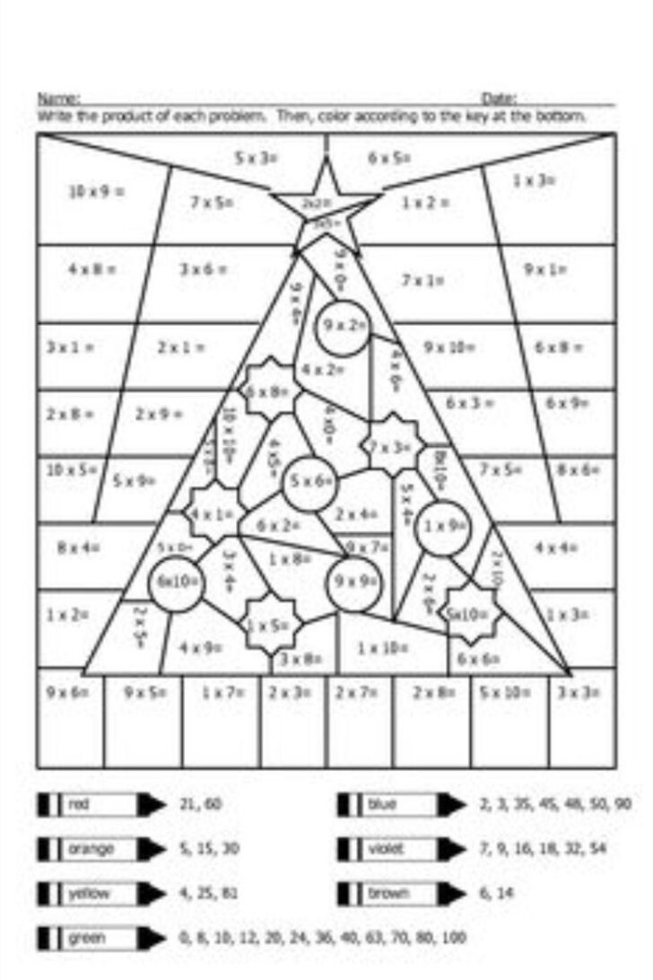 Christmas Math Coloring Worksheets Multiplication