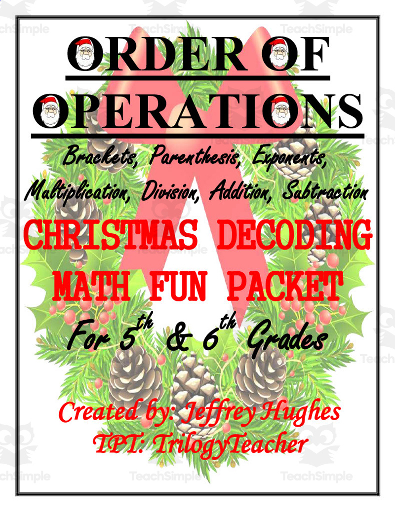 Order Of Operations Christmas Math Packetteach Simple throughout Christmas Math Worksheets Order Of Operations