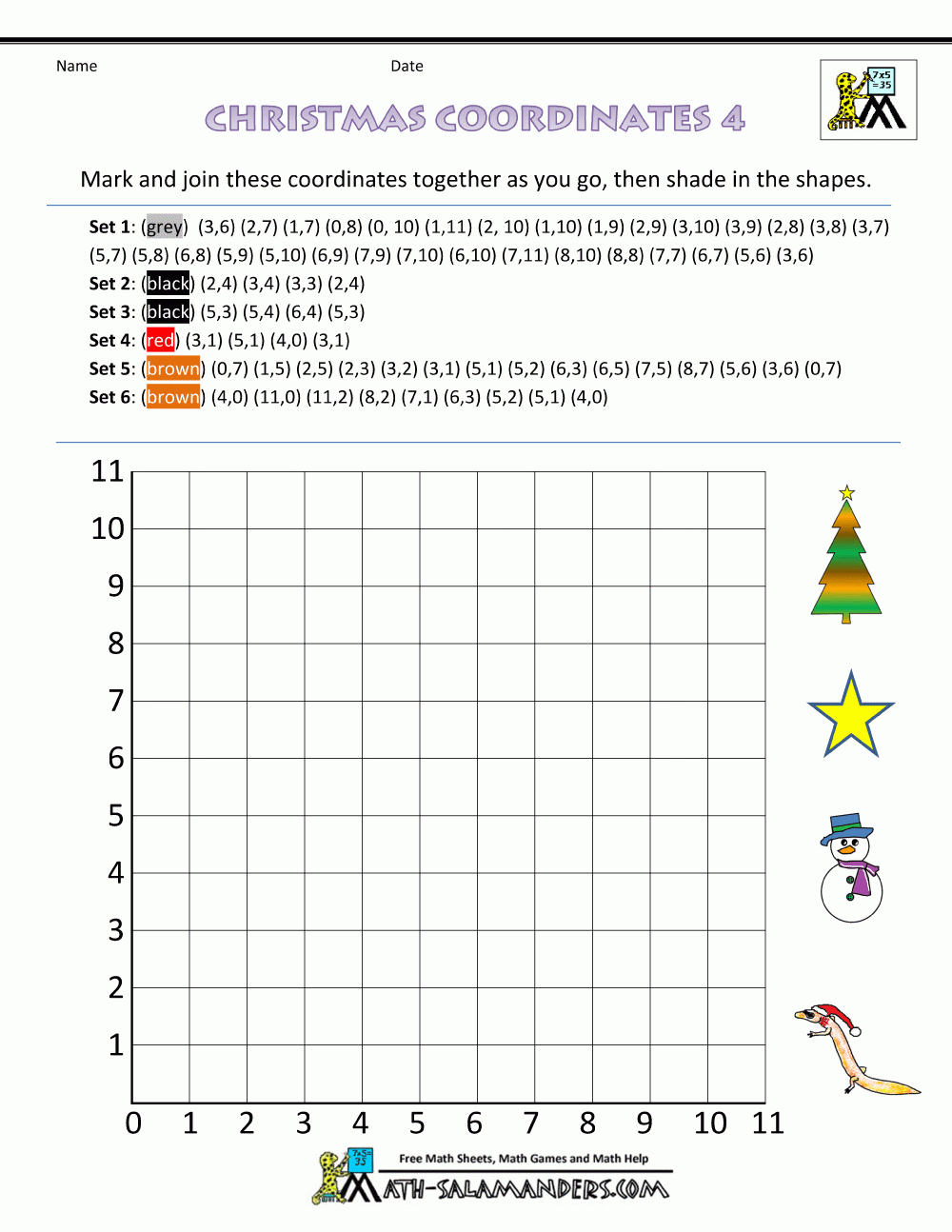 Pin Page for Christmas Math Coordinates Worksheets