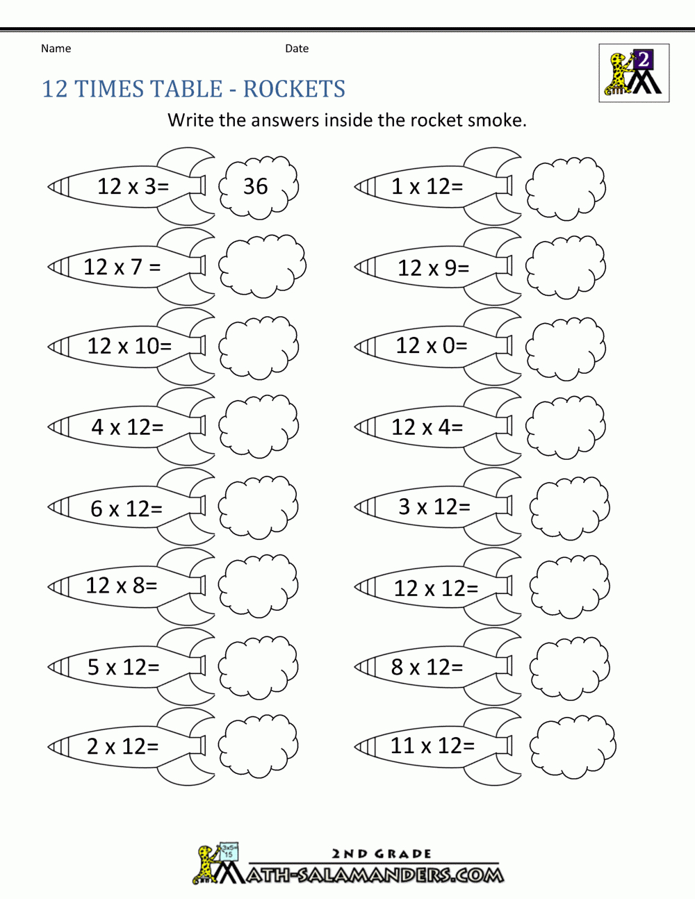 12 Times Table with Multiplication Tables 1 to 12 Worksheets