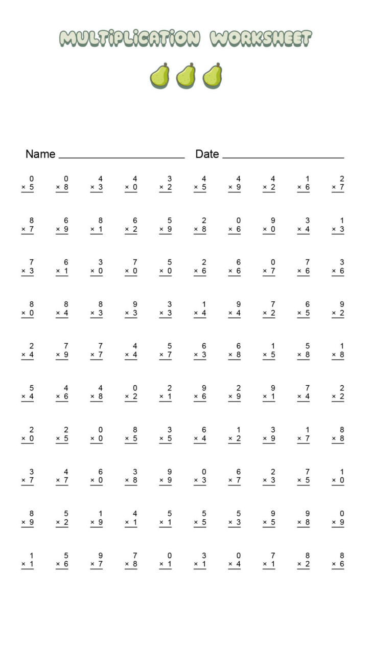 0-5 Multiplication Worksheets