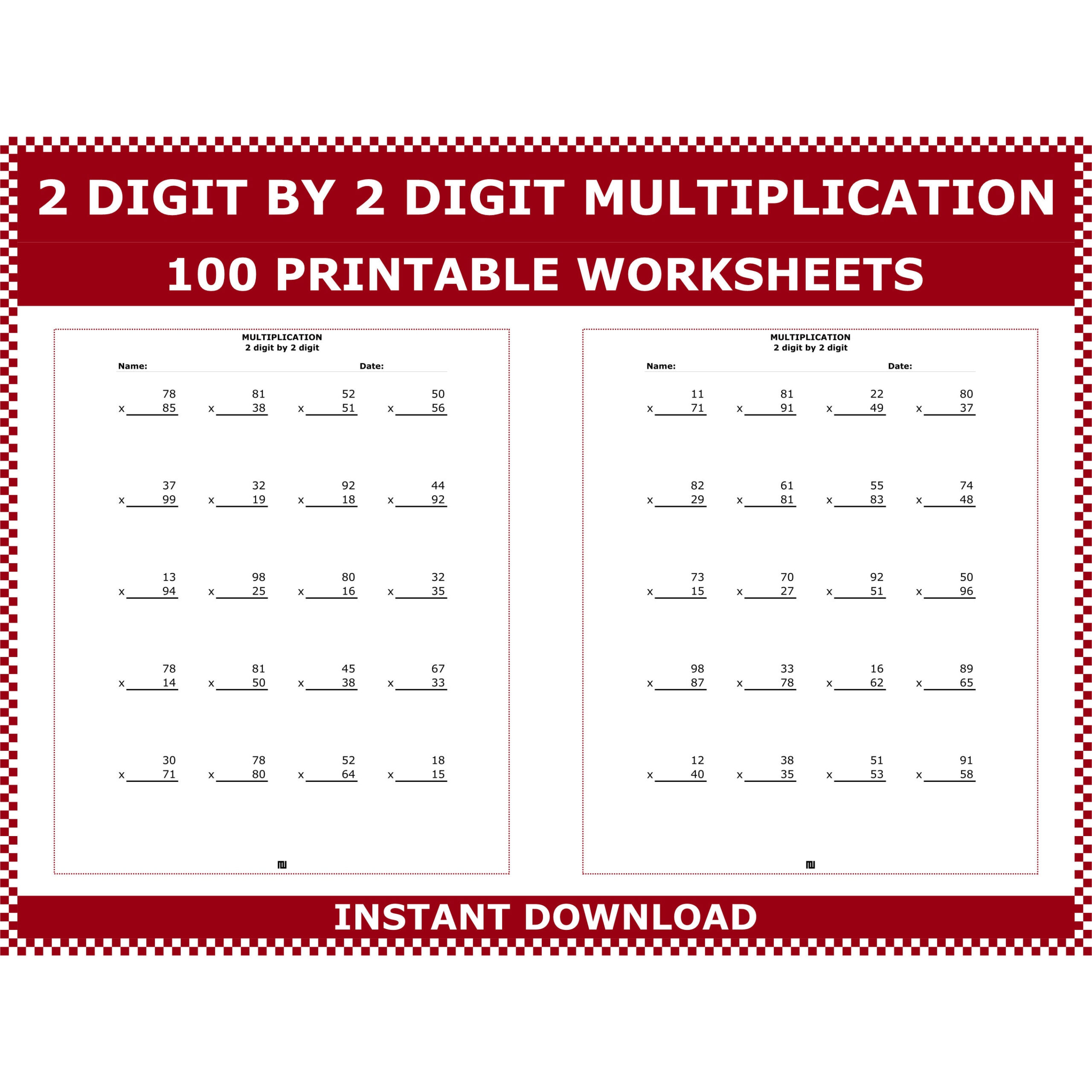 2-Digit Multiplication Worksheets: 100 Pages (Pdf Download) - Etsy throughout Multiplication Worksheets For 2&amp;amp;#039;s