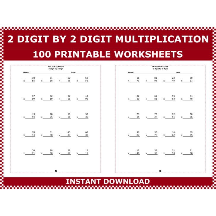 2 Digit Times 2 Digit Multiplication Worksheets