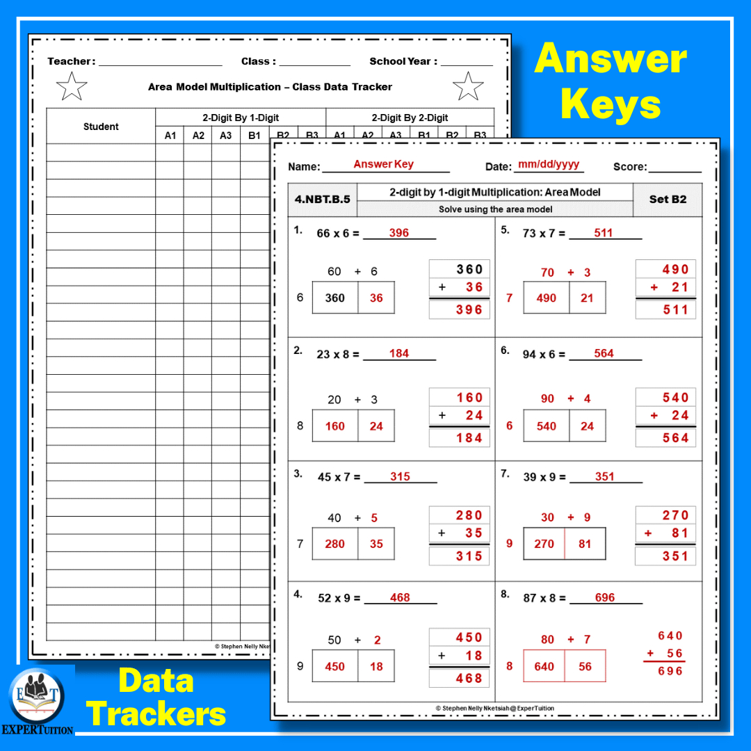 2 Digit1 Digit Area Model Multiplication Worksheets - Expertuition with Multiplication Using Area Model Worksheets