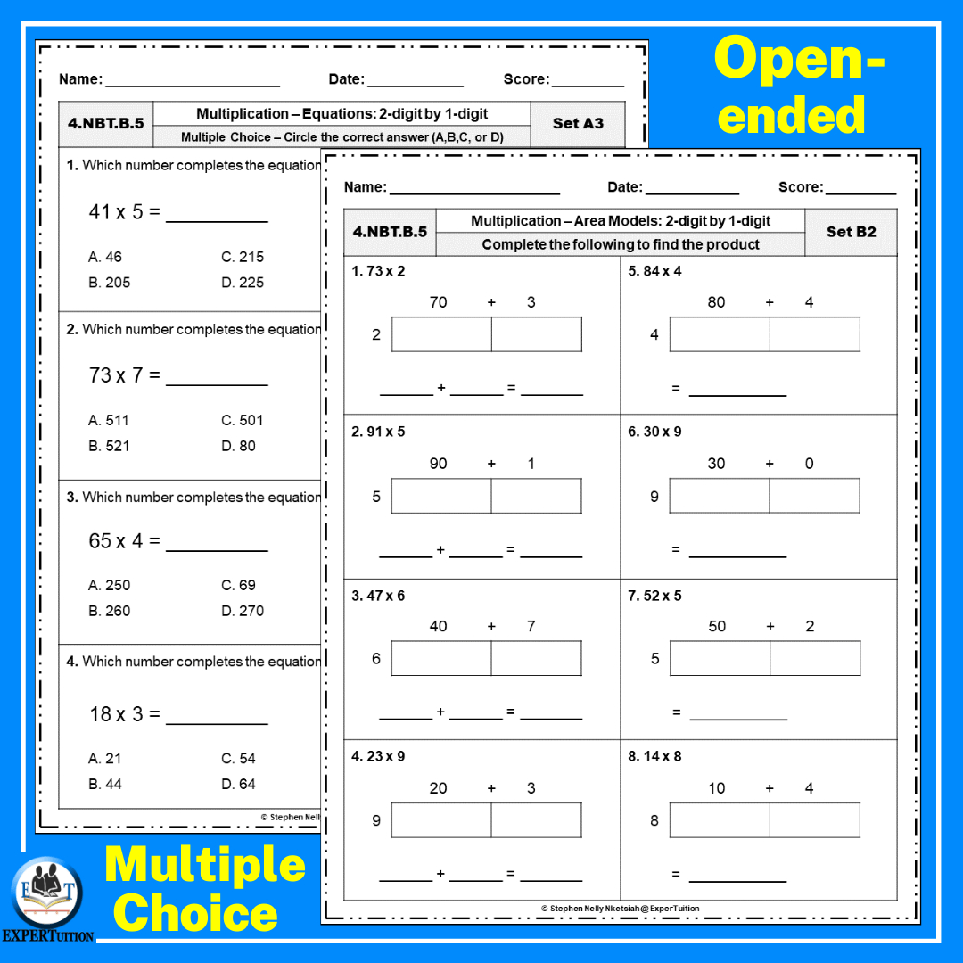 2 Digit1 Digit Multiplication Assessment Worksheets - Expertuition inside Multiplication Worksheets 2 Digit By 1