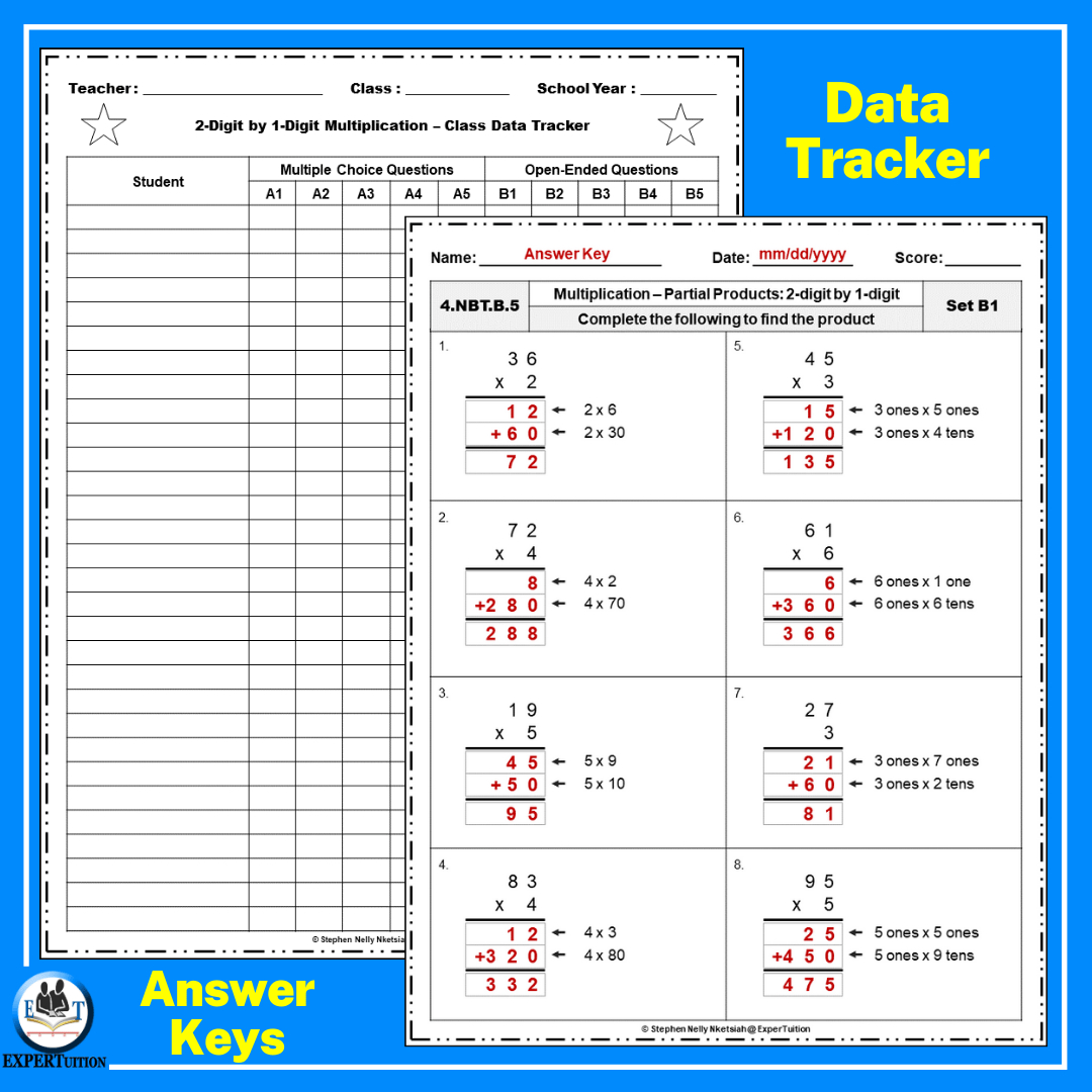 2 Digit1 Digit Multiplication Assessment Worksheets - Expertuition pertaining to Standard Algorithm Multiplication Worksheets