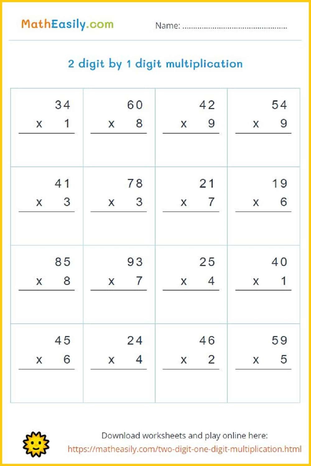2 Digit1 Digit Multiplication Games + Worksheets pertaining to Multiplication Worksheets 2 Digit by 1 Digit
