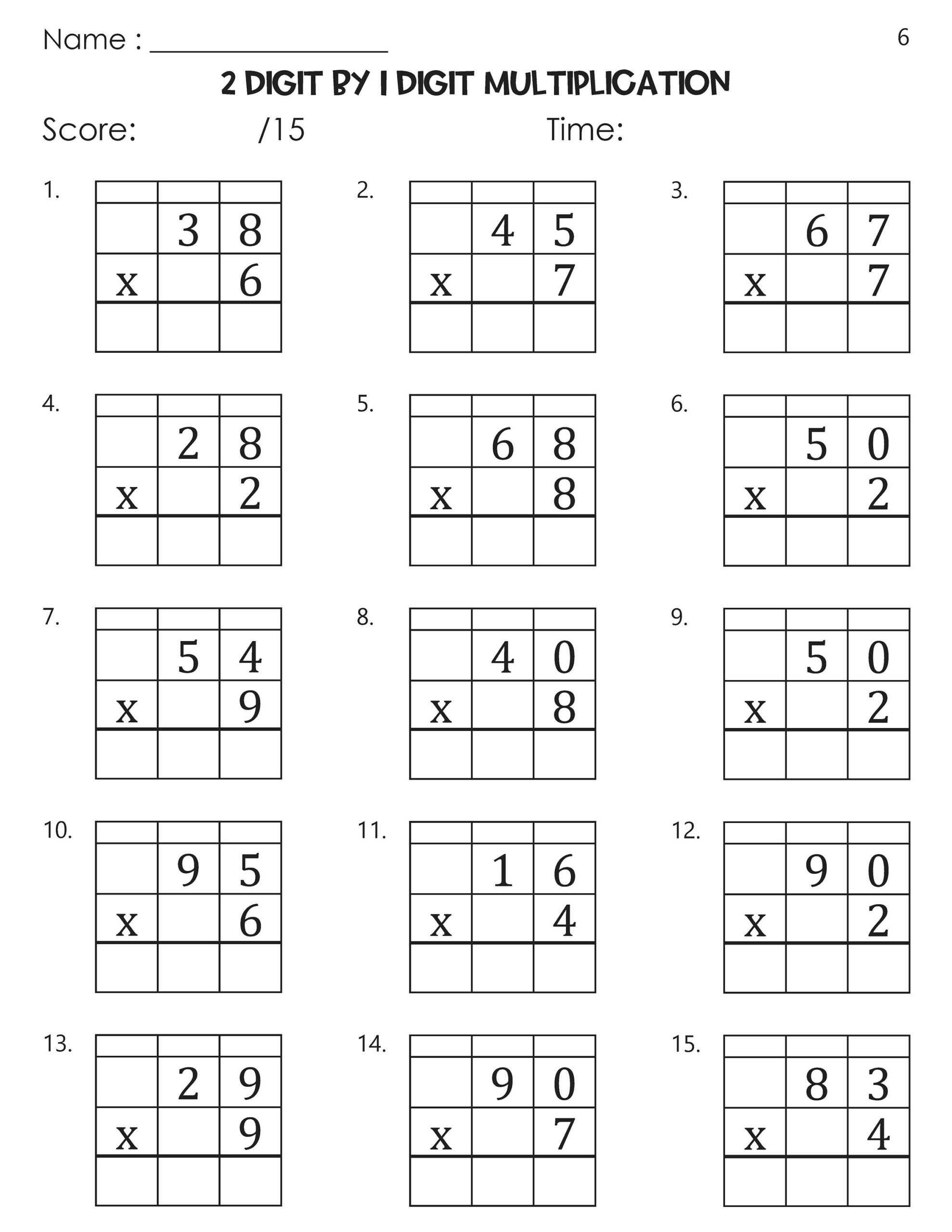 2 Digit1 Digit Multiplication With Grid Worksheets - Etsy Uk with Two Digit Multiplication Worksheets With Grid