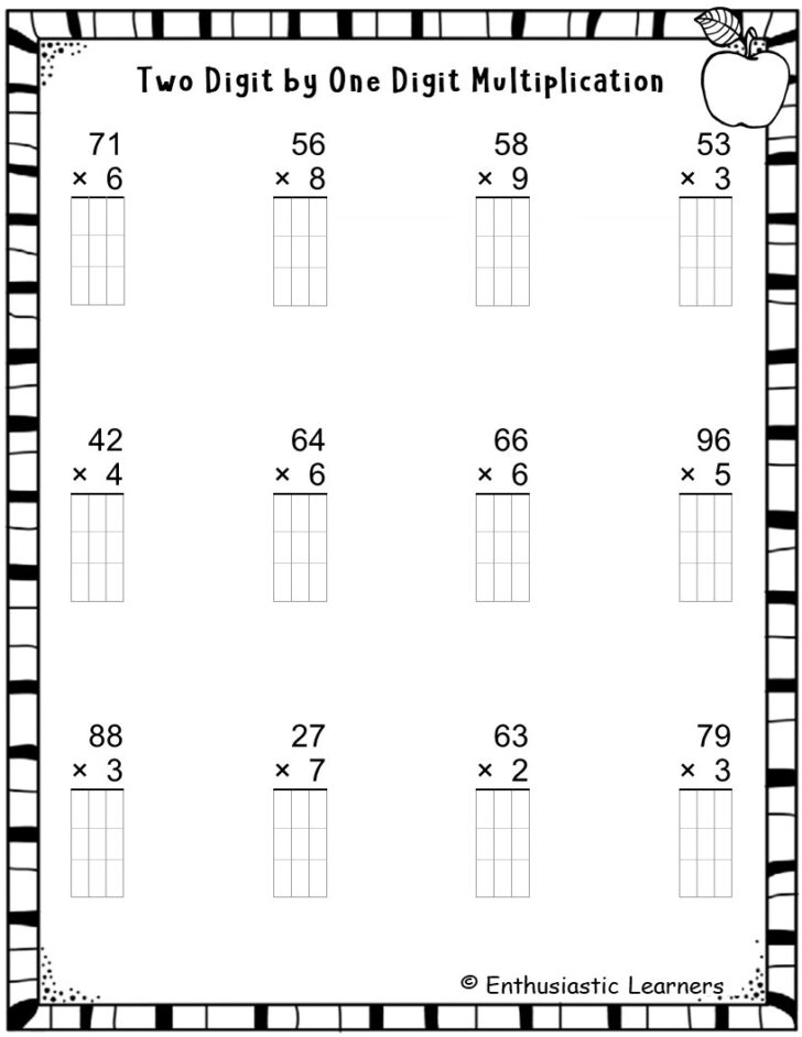 One and Two Digit Multiplication Worksheets