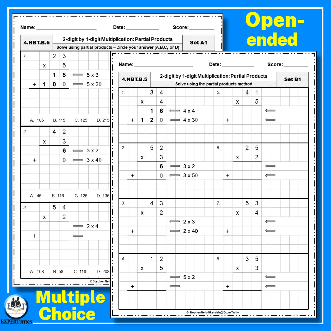 2 Digit1 Digit Partial Products Multiplication Worksheets in 2-Digit by 1-Digit Multiplication Worksheets