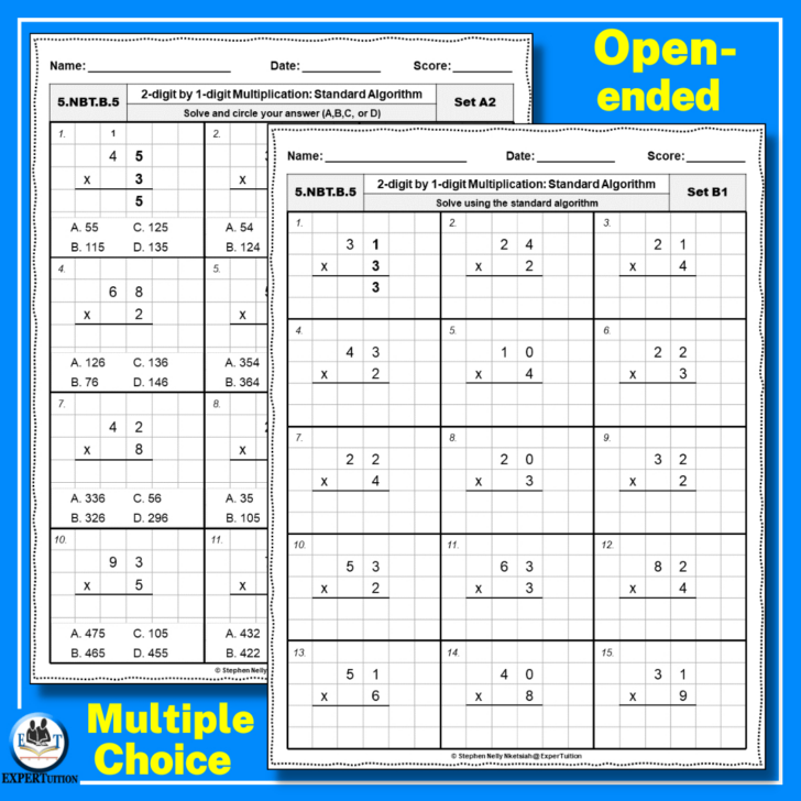 2 Digit by One Digit Multiplication Worksheet 2 Digit by One Digit Multiplication Worksheet