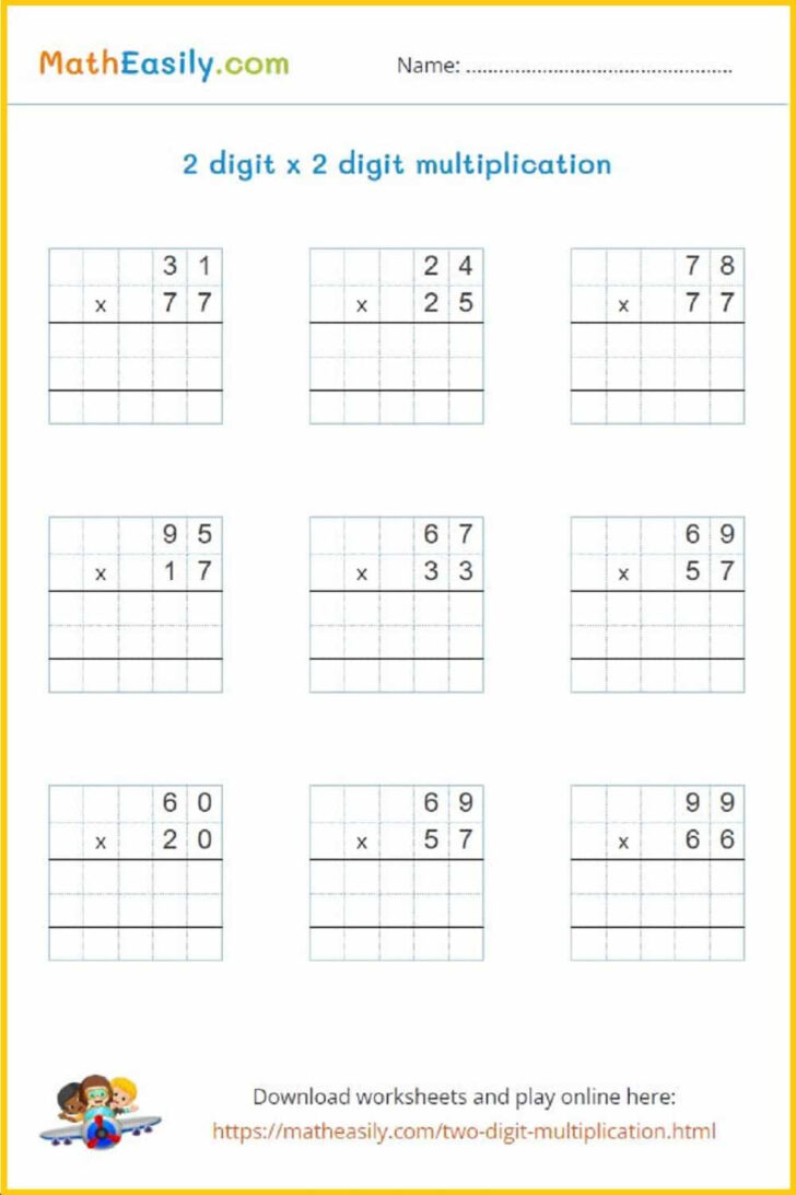 2 Digit by 2 Digit Multiplication Worksheets Printable