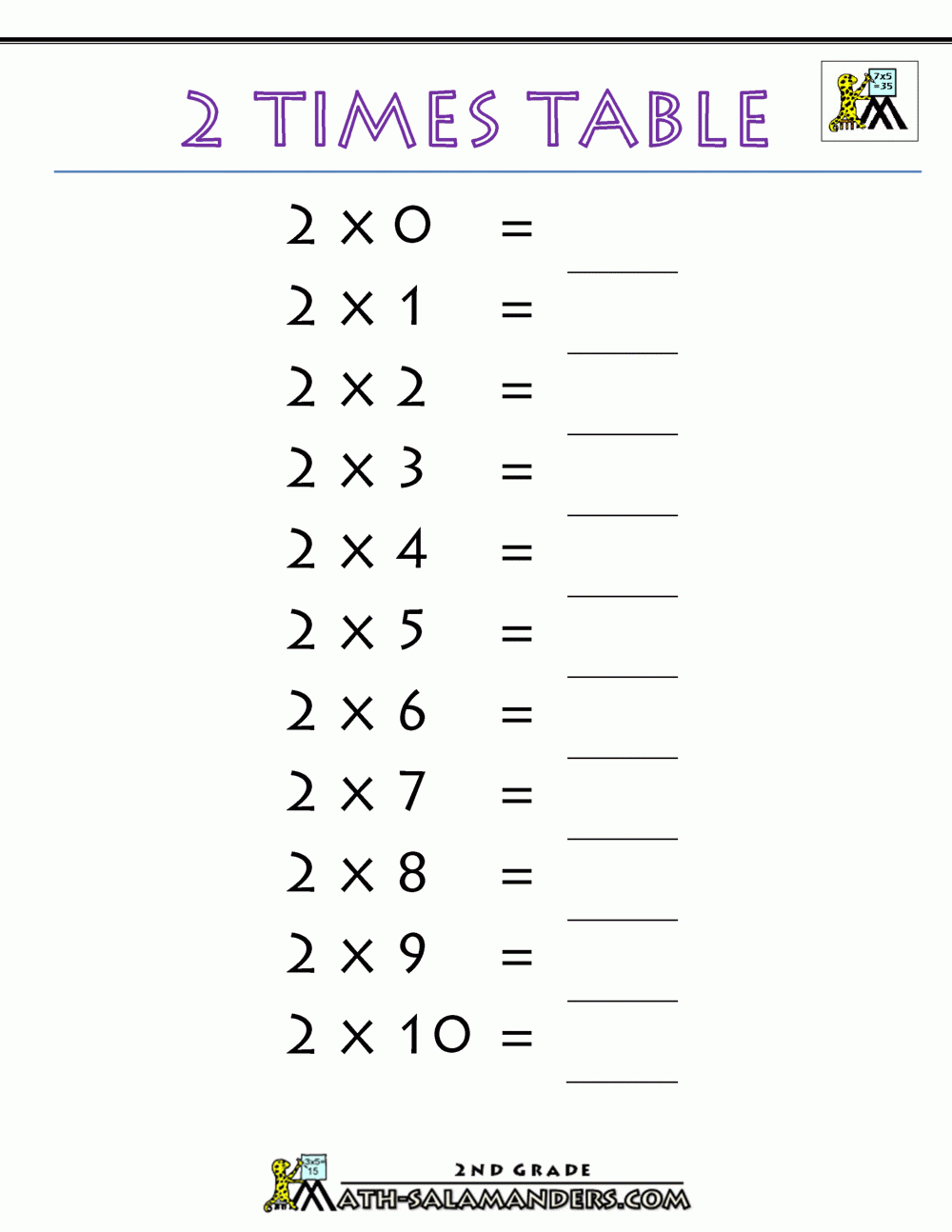 2 Times Table intended for Multiplication Worksheets 2 Times Tables