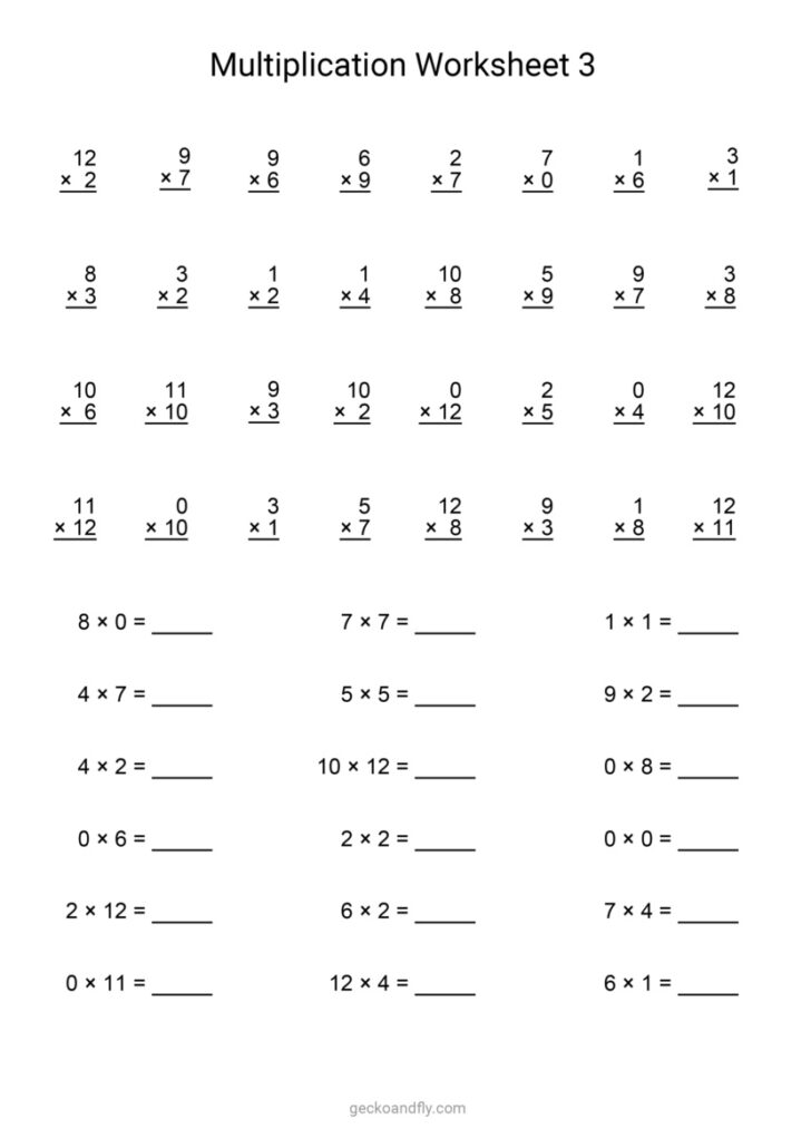 Free Printable Multiplication Worksheets 1-12